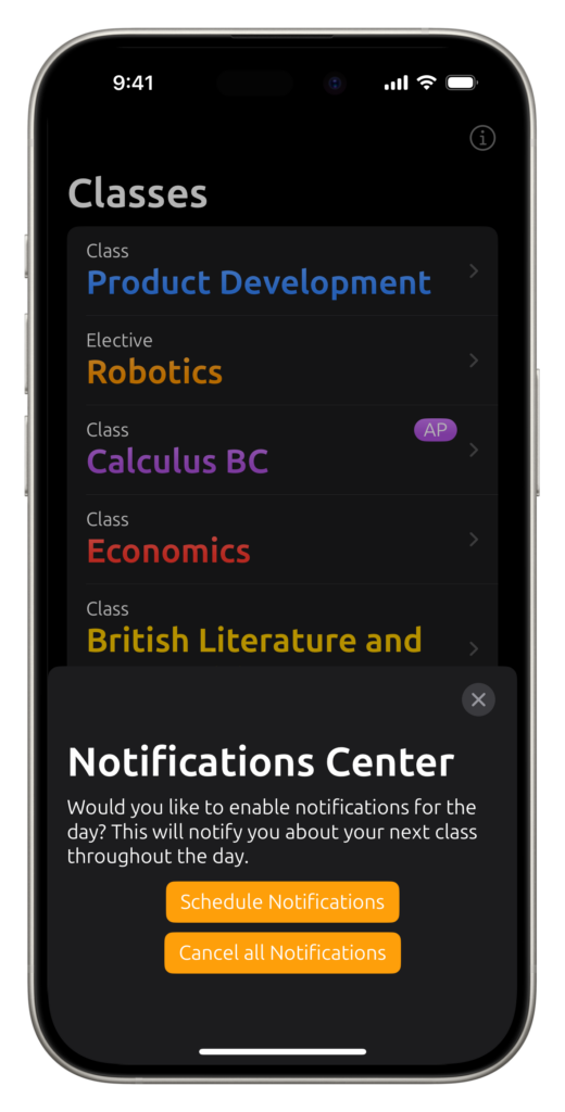 The app notification center. This is temporary, but a necessary part of early development.